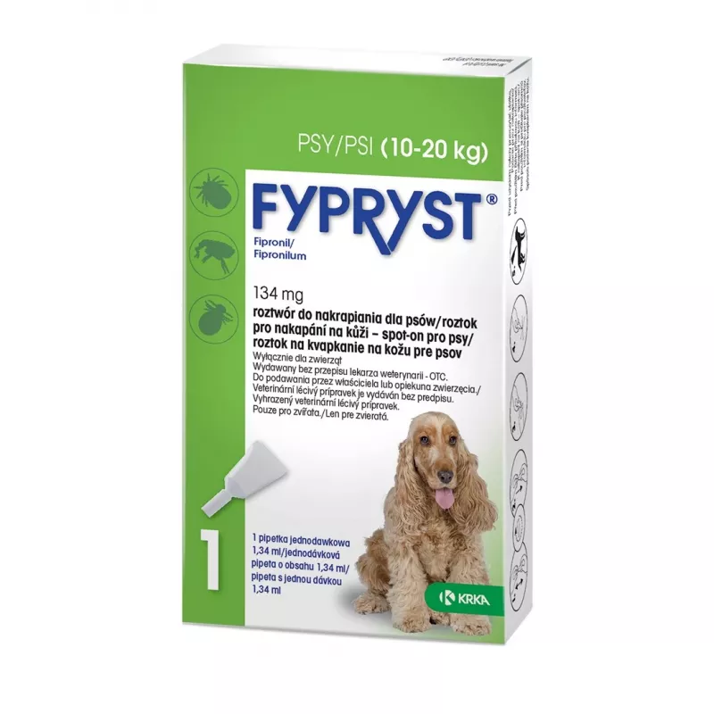 FYPRYST 134mg M (10-20kg) – lašai nuo blusų ir erkių šunims – 1x1,34ml