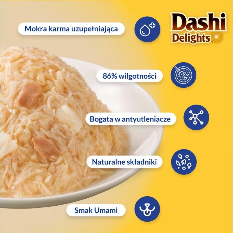Šlapi kačių skanėstai INABA Dashi Delights Delicate Flakes Vištiena su Tuna 40 g pakelis
