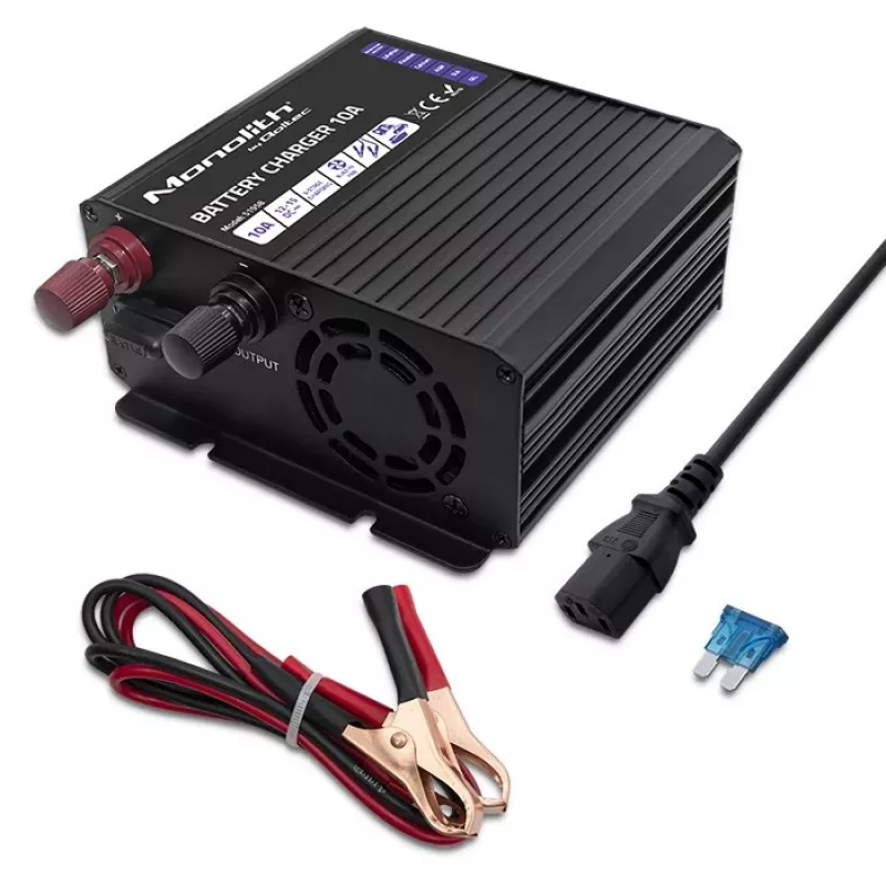 Qoltec Smart Monolith baterijų krautuvas, skirtas LiFePO4 AGM GEL SLA akumuliatoriams | 10A | 12V