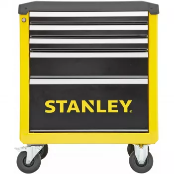 Įrankių vežimėlis Stanley STST74305-1 su 5 stalčiais, geltonai/juodas, 3 plokšti + 2 gilūs stalčiai