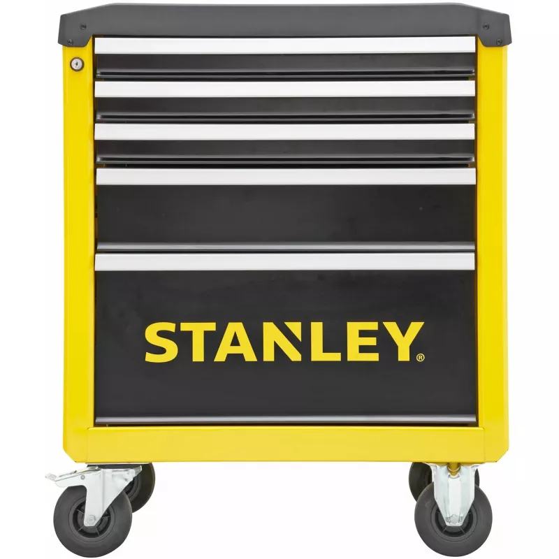 Įrankių vežimėlis Stanley STST74305-1 su 5 stalčiais, geltonai/juodas, 3 plokšti + 2 gilūs stalčiai