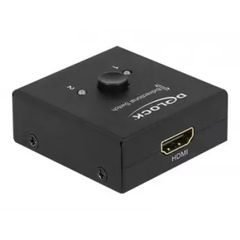DeLock HDMI 2:1 dvipusis jungiklis 4K 60 Hz kompaktiškas – Mažmeninė dėžutė – Vaizdo/garso perjungiklis – 2 x HDMI – stalinis (64072)