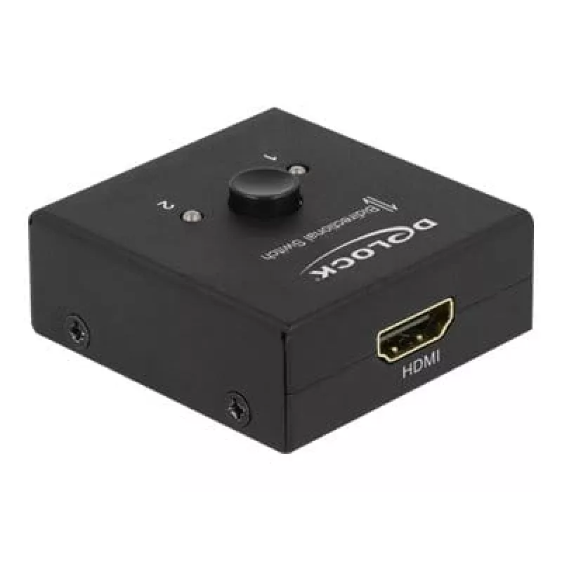 DeLock HDMI 2:1 dvipusis jungiklis 4K 60 Hz kompaktiškas – Mažmeninė dėžutė – Vaizdo/garso perjungiklis – 2 x HDMI – stalinis (64072)