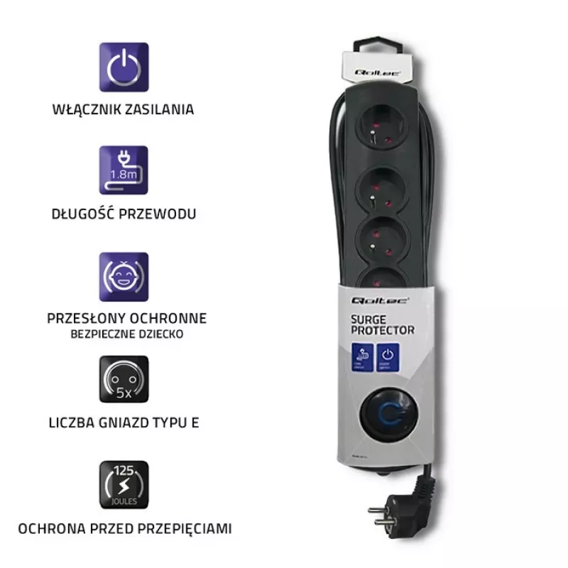 Apsauginis filtras Qoltec 50269 5 lizdų 230 V juodas