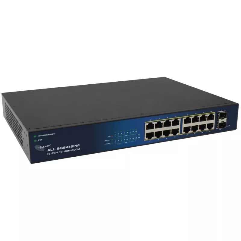ALLNET ALL-SG8418PM 18 prievadų Gigabit PoE jungiklis, 16 PoE prievadų, 2 uplink prievadai