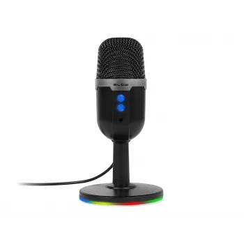 Studijinis mikrofonas BLOW su LED stovu – laidinis USB 2.0, 20–16000 Hz, jautrumas -50 dB, 237 g