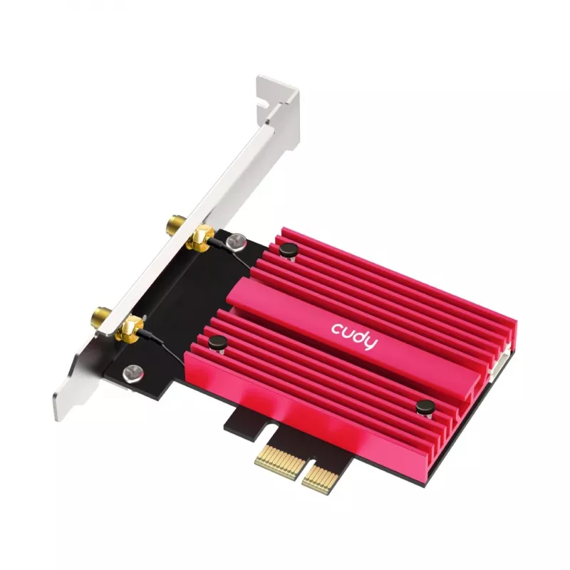 Vidinė WLAN Bluetooth tinklo plokštė Cudy WE9300S PCIe, Wi‑Fi 7 (802.11be) trijuostė 2.4/5/6 GHz, 5765 Mbit/s, Bluetooth 5.4, išorinė 2x2 antena