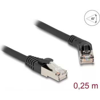 Tinklo kabelis DeLOCK RJ45 Cat.6A S/FTP 45° kampu tiesus 0,25 m juodas