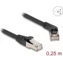 Tinklo kabelis DeLOCK RJ45 Cat.6A S/FTP 45° kampu tiesus 0,25 m juodas