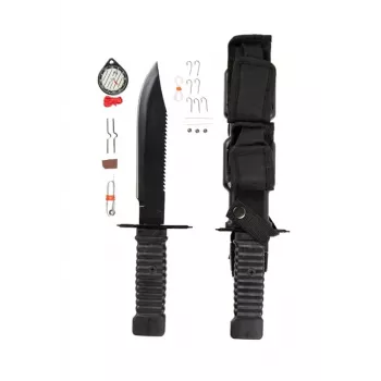 Fiksuoto peilio išgyvenimo peilis Mil-Tec Special Forces 15368000 — nerūdijantis plienas, pilnas tangas, 310 mm bendras, 185 mm ašmenys, juodas