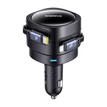 Automobilinis įkroviklis Baseus Enjoyment Max 60W su USB-C ir Lightning laidais, dviejų prievadų greitasis įkrovimas