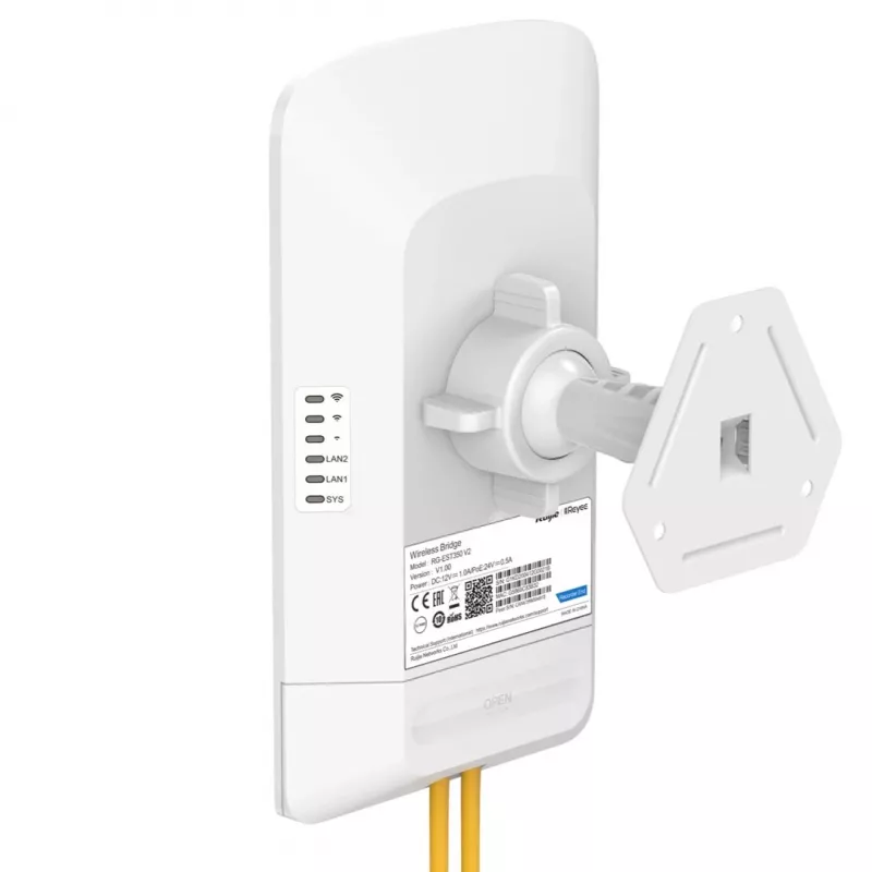 Ruijie Reyee RG-EST350 V2 bevielis tiltas 5 GHz 802.11ac dviejų srautų, 867 Mbps, 5 km, 15 dB, PoE, baltos spalvos