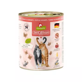 Šlapias kačių ėdalas Fox4Pets GRANATAPET DeliCATessen Turkija ir krevetės, be grūdų, 800 g, pilnavertis suaugusiems