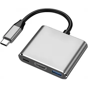 XtremeMac XWH-HUB3-13 nešiojamojo kompiuterio dokavimo stotelė ir prievadų replikatorius, USB Type-C, laidinis, sidabrinis (XWH-HUB3-13)