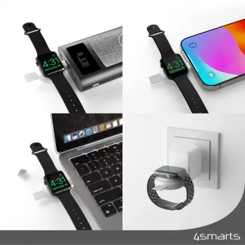 4smarts QI2 Smartwatch Silver USB Wireless Fast Charging – belaidis greitasis Apple Watch ir AirPods įkroviklis