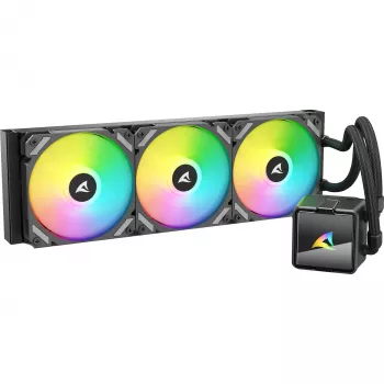 All-in-One Skysčio Aušintuvas CPU Sharkoon S60 ARGB — 360 mm Radiatorius, 3×120 mm PWM Ventiliatoriai, Juodas