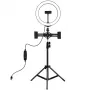 LED žiedinis apšvietimas 26 cm su trikoju iki 1,1 m ir 3 laikikliais telefonams, USB