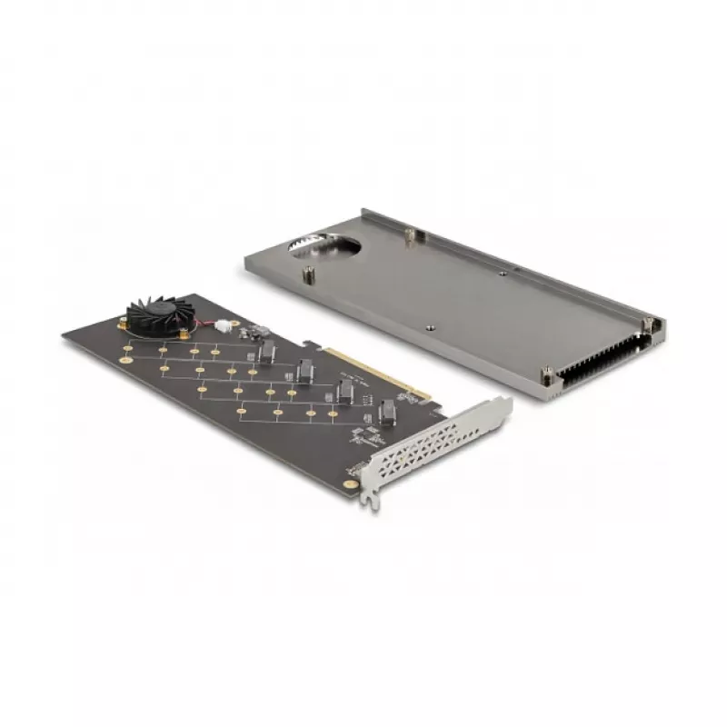 DeLOCK PCI Express 4.0 x16 kortelė į 4 vidinius NVMe M.2 Key M su radiatoriumi ir ventiliatoriumi