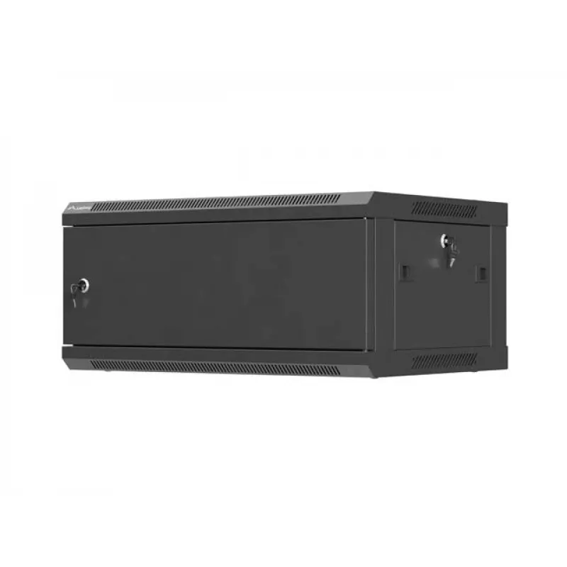 Sieninis 19 colių stelažo korpusas LANBERG 4U 600x450 mm juodas su metalinėmis durelėmis