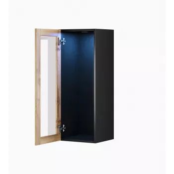 Sieninė vitrina cama meble VIGO 90 su stiklu, 90×35×32 cm, juoda/wotano ąžuolas