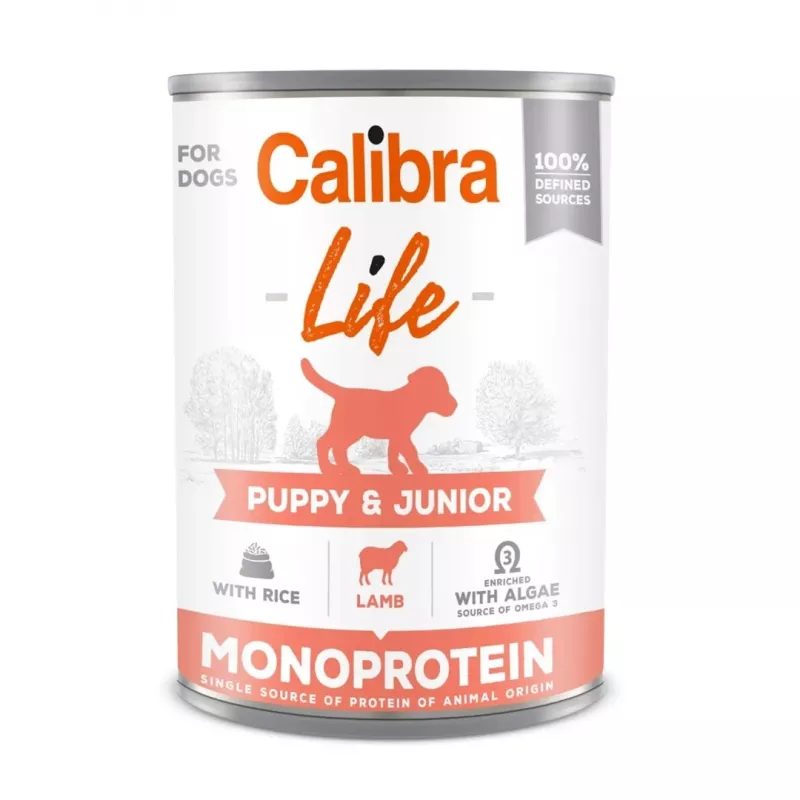 CALIBRA Dog Life Puppy & Junior konservuotas ėdalas šunims su ėriena ir ryžiais, 400 g