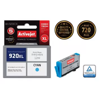Kasetė ActiveJet AH-920CCX, suderinama su HP 920XL, Cyan, 12 ml, didelės talpos (XL), atnaujinta premium