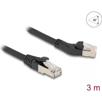 Tinklo kabelis DeLOCK RJ45 Cat.6A 45° kairysis kampinis į tiesų 3 m juodas
