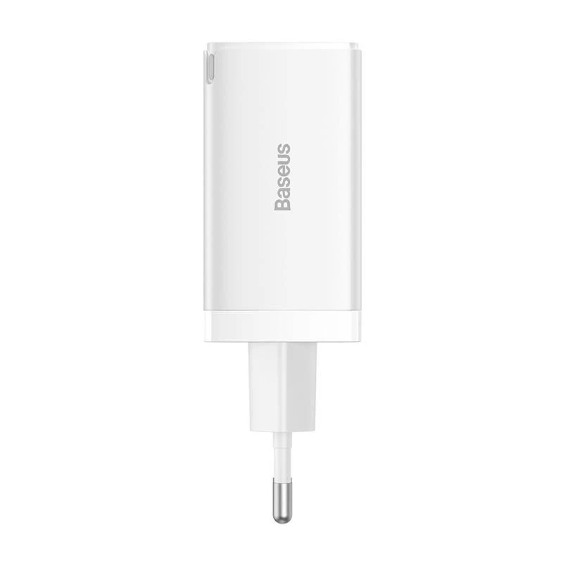 Sieninis įkroviklis Baseus GaN5 Pro 65W – USB + 2×USB-C (QC3.0, PD3.0) su 1 m USB-C laidu, baltas