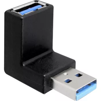 USB 3.2 Gen 1 adapteris, USB-A kištukas > USB-A lizdas 90° (juodas, aukštyn / žemyn lenktas)