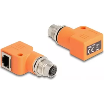 DeLOCK 60668 Laidinio ryšio adapteris M12 į RJ45, oranžinis, auksu dengtais kontaktais