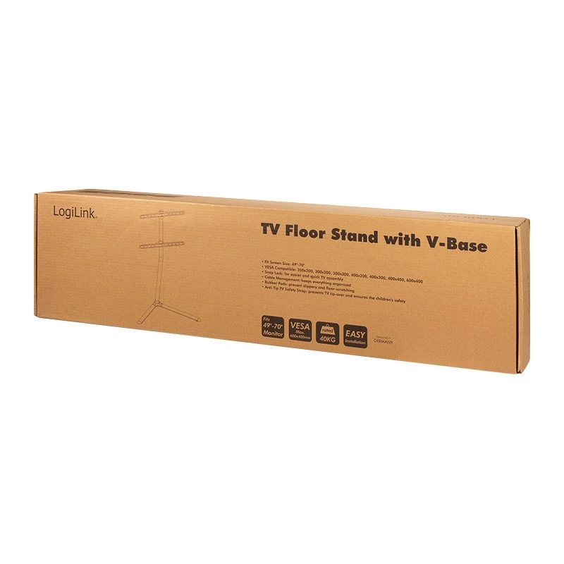 LogiLink BP0079 grindinis televizoriaus stovas su V pagrindu, 49–70 colių, iki 40 kg, juodos spalvos