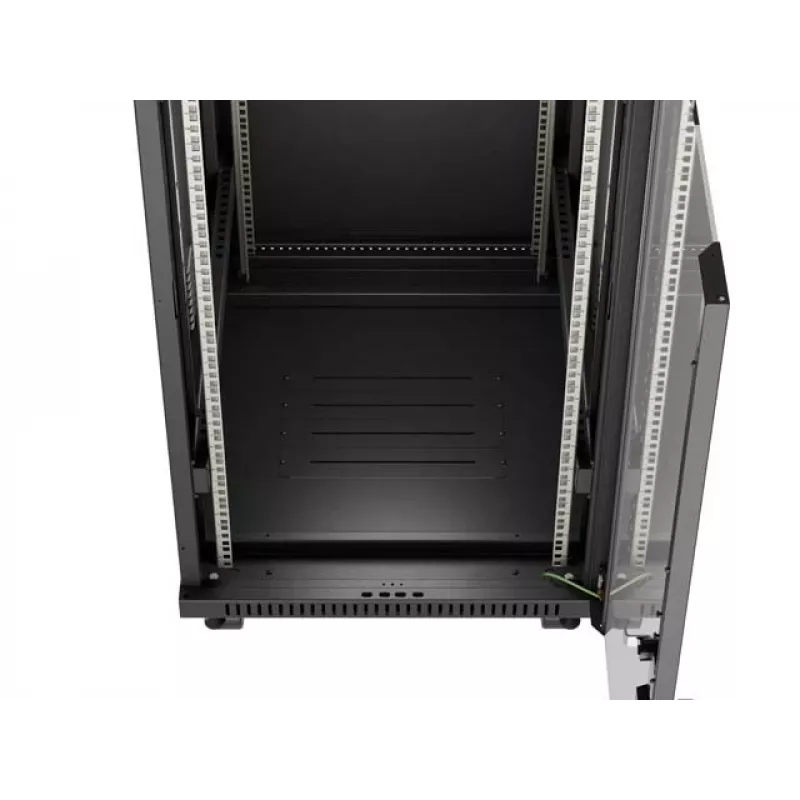 Tinklo spintos stovas LANBERG 19 colių 24U 600x800 mm juodas su stiklinėmis durimis ir LCD išpjova (Flat Pack) v2