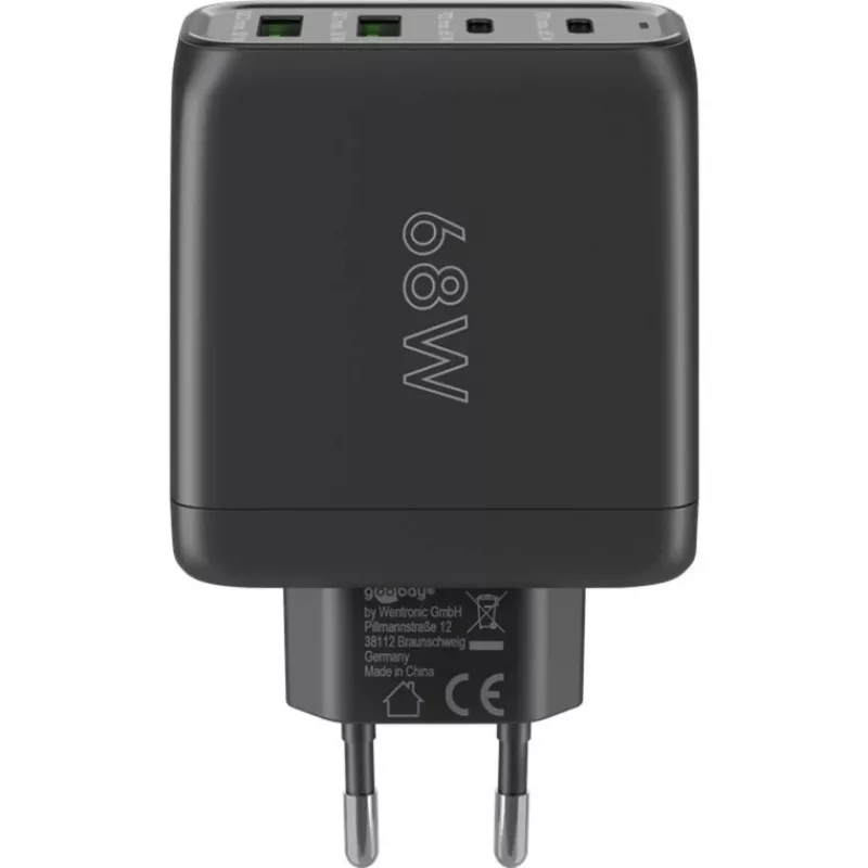 Goobay 64817 Įkroviklis mobiliesiems įrenginiams, ausinėms, išmaniesiems telefonams, planšetėms, juodas, AC greitasis įkrovimas, vidaus naudojimui (64817)