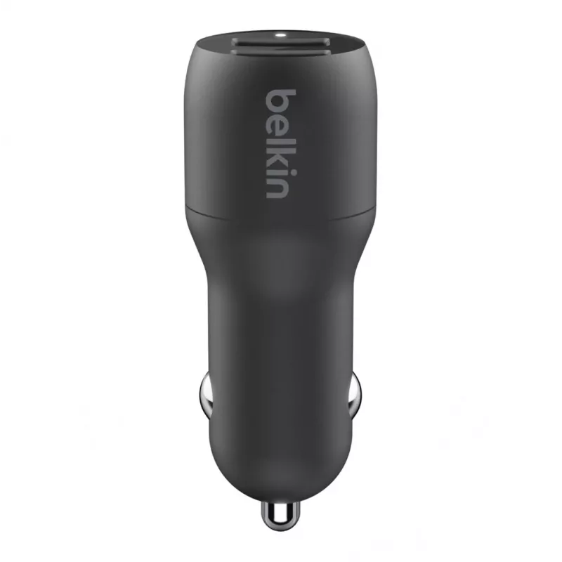 Automobilinis dviejų USB-A prievadų įkroviklis 12W x2, juodas