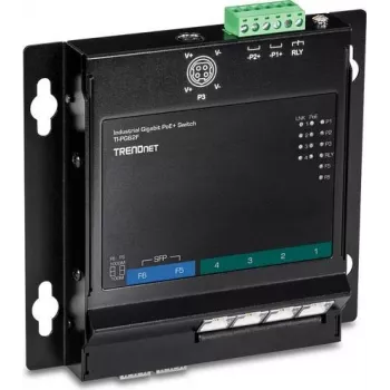 TRENDnet TI-PG62F – nevaldomas jungiklis – 4 x 10/100/1000 (PoE+) + 2 x Gigabit SFP – montuojamas ant DIN bėgio arba sienos – PoE+ (120 W)