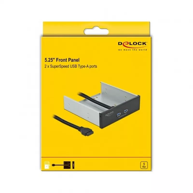 DeLOCK 5.25 colio priekinis skydelis su 2 x USB 5 Gbps Type-A prievadais