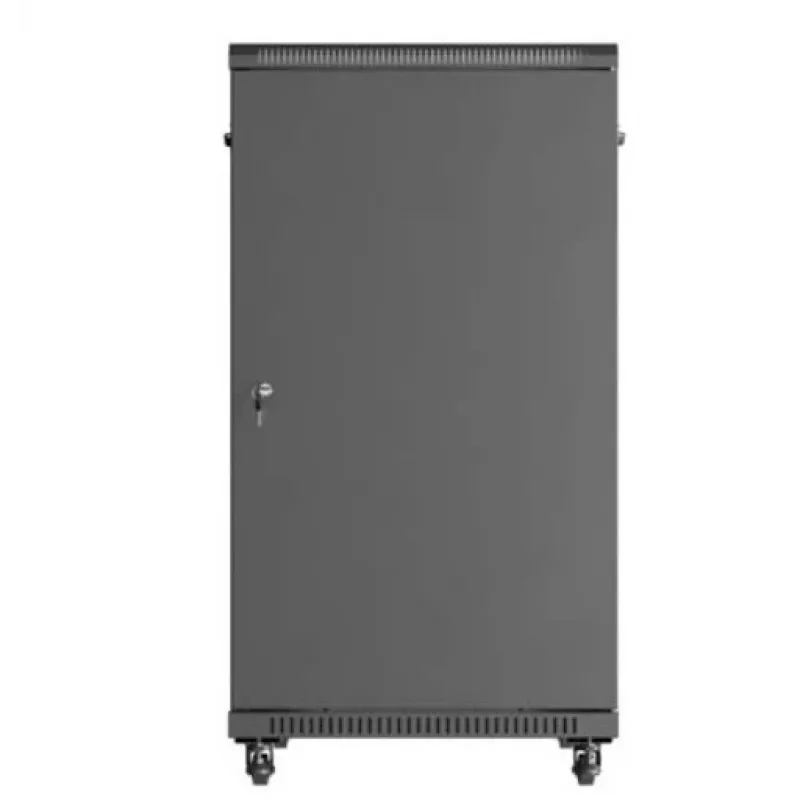 19 colių stelažinė spinta LANBERG 22U 600x1000 mm, juoda, stiklinės priekinės ir galinės durelės