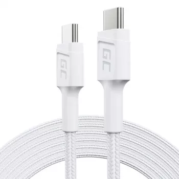 USB C laidinis laidas USB-C į USB-C Green Cell KABGC29W 2 m, USB 3.2 Gen 1, 60 W PD, pintas TPE, baltas