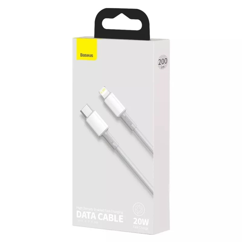 USB-C į Lightning Baseus High Density Braided kabelis, 20W, PD, 2m (baltas)