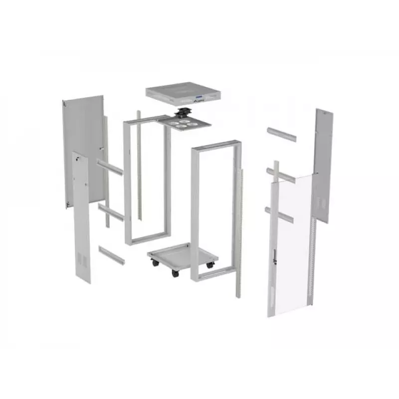 19 colių 42U LANBERG stovimas serverio stovas 600×600 mm pilkas su stiklinėmis durelėmis ir LCD (Flat Pack)