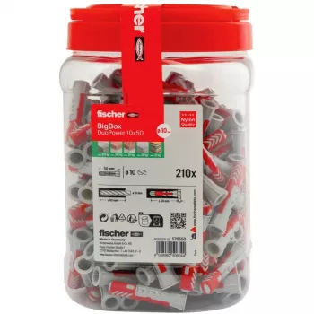 fischer sieninis kaištis DUOPOWER 10x50 BigBox šviesiai pilkas/raudonas 210 vnt. užsandarinama pakuotė (570550)
