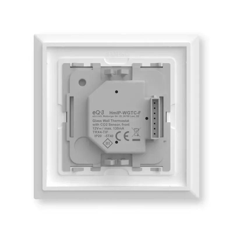 Homematic IP 161333A0 sieninis termostatas su stikliniu korpusu ir CO2 jutikliu, skaitmeninis RF, 230 V, 54,5×54,5×29 mm