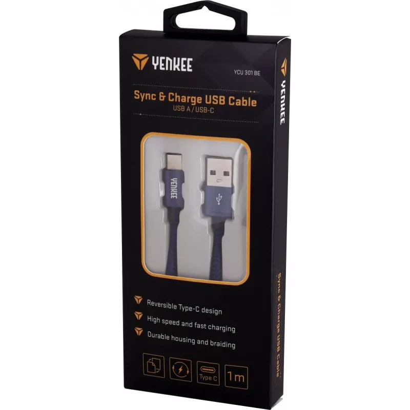 Laidas YENKEE YCU 301 BE USB-A 2.0 / USB-C 1m violetinis