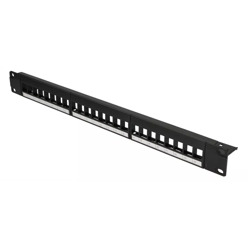 Pataisų skydas Extralink 24 prievadų U/UTP (UTP) modulinis, 1U, juodas, 482,6 mm pločio