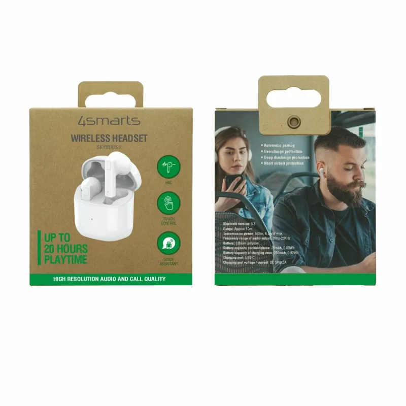 4smarts TWS Bluetooth ausinės SkyBuds 2 ENC White - Ausinės - 20 KHz