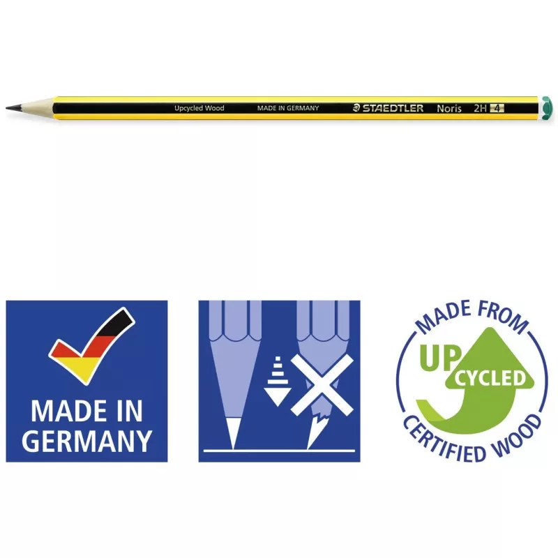 Medinis pieštukas Staedtler Noris 120 2H — kietumas 2H, šerdies skersmuo 2 mm, vienetas, juodai geltonas