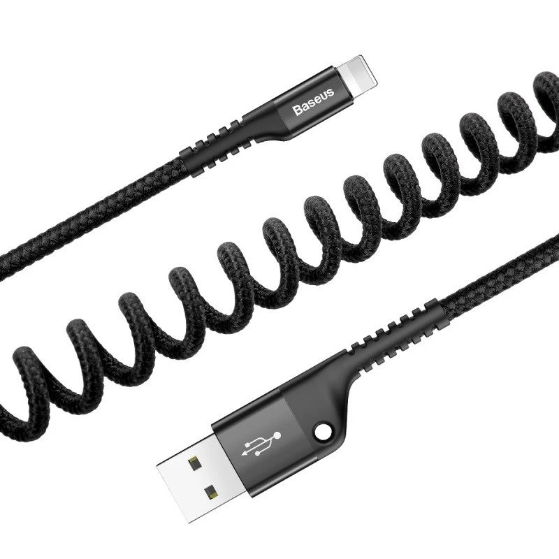 Baseus Spring-loaded laidas Lightning 1m 2A (juoda)