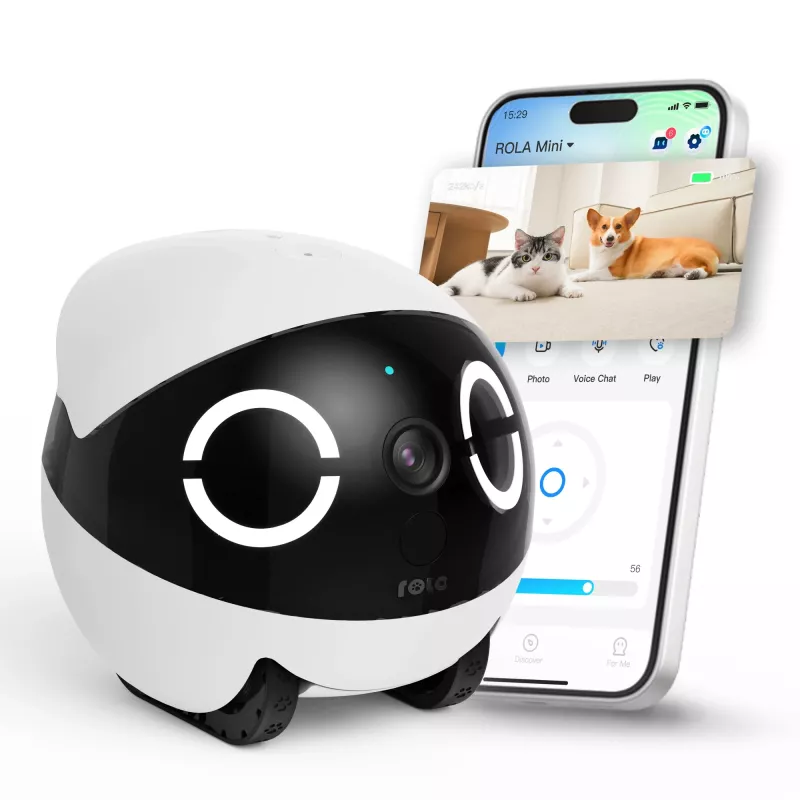 Robotinis augintinio monitorius Enabot Rola Mini – Wi‑Fi, 5000 mAh baterija, 3 MP, 137° matymo kampas, balta/juoda