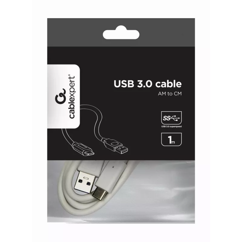 USB duomenų laidas Gembird USB A – USB C 1 m, USB 3.2 Gen 1, baltas