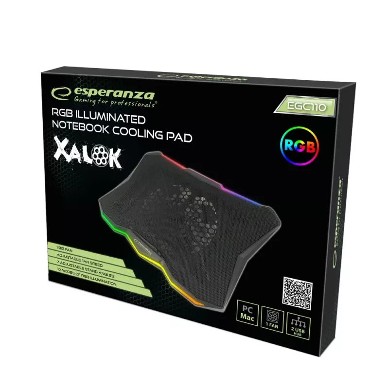 Aušintuvas nešiojamam kompiuteriui ESPERANZA EGC110 43,2 cm (17 colių), 1 ventiliatorius 18 cm, 800 RPM, 63 CFM, USB 2.0, juodas